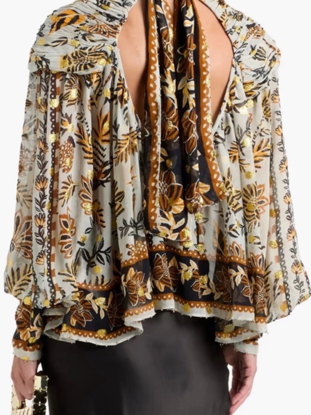 FARM Rio Floral Flowing Tunic w/ Draped Back & Gold Embellishments NWOT - Picture 2 of 11